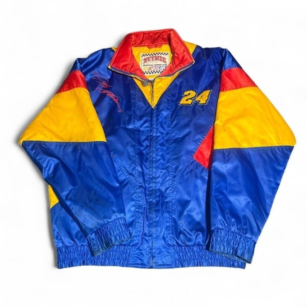 JEFF GORDON VINTAGE NUTMEG PUFFY JACKET DUPONT RAINBOW NASCAR